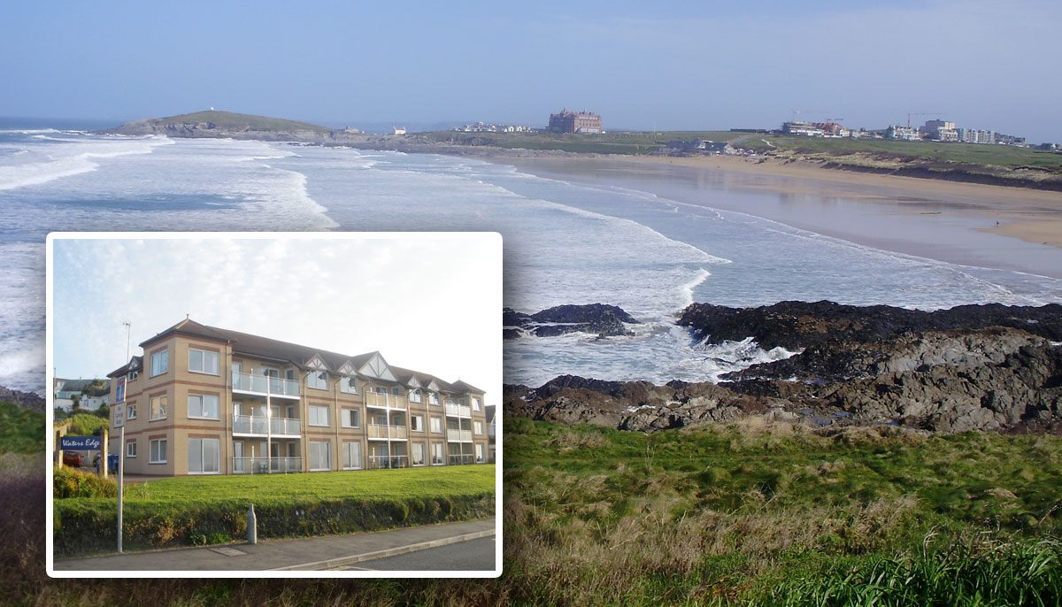 Sea views across Fistral Beach from 3 Waters Edge holiday apartment, Newquay