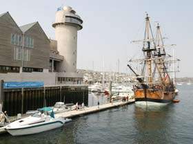 HM Bark Endeavour - visiting The National Maritime Museum in Falmouth - march 2003