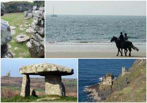 Chysauster, Perranuthnoe Beach, Botallack tin mines, Lanyon Quoit