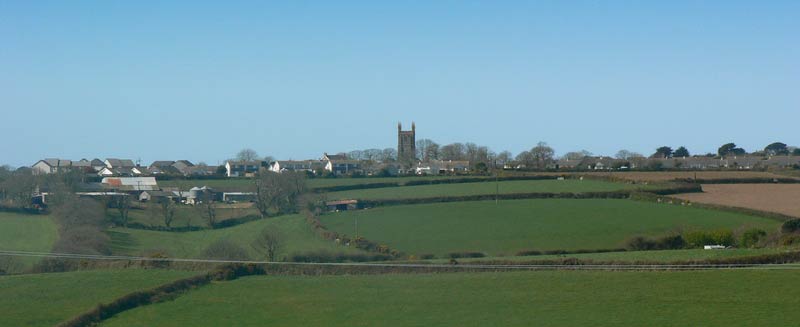 Sithney Churchtown - view towards the hamlet and the 15th Century Church Tower