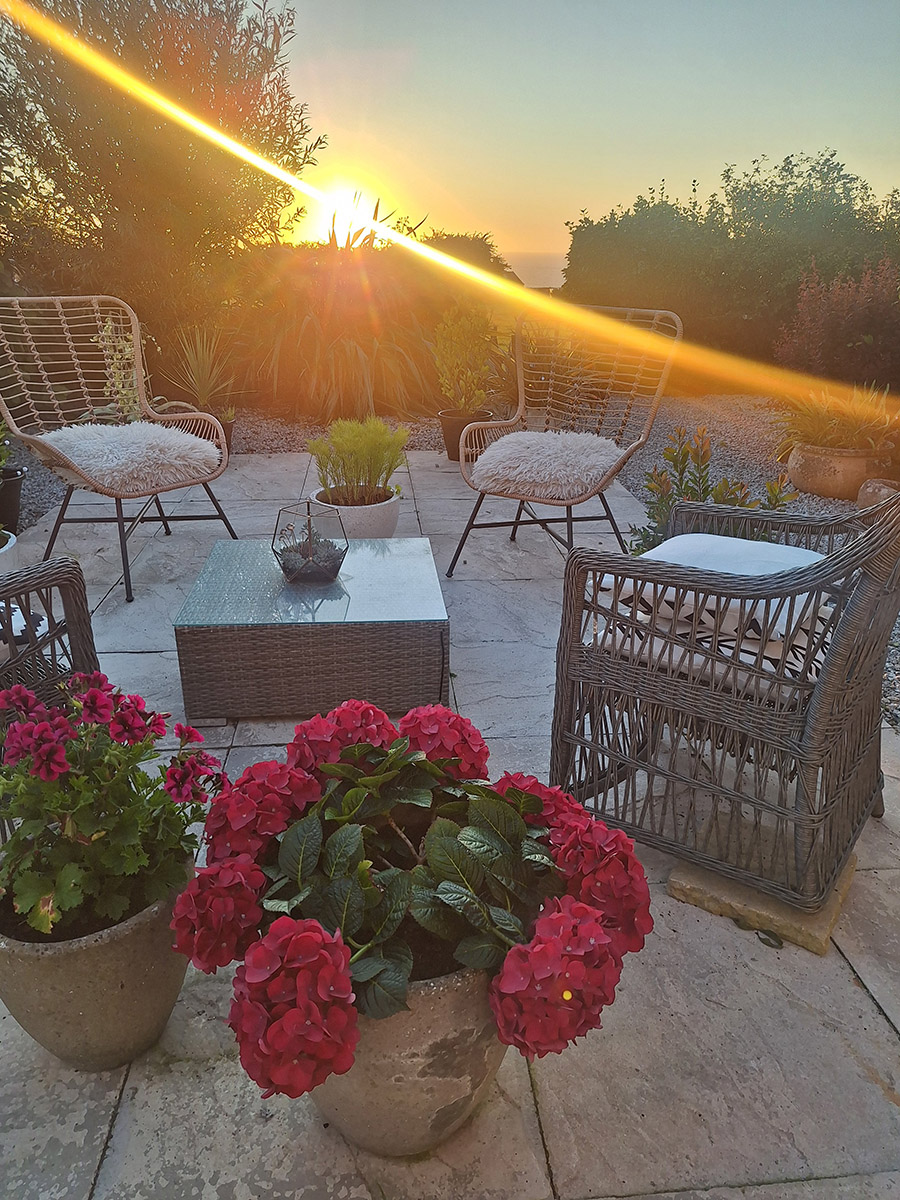 the patio over looking the sea -Field House Bed and Breakfast Holiday Accommodation - Trewellard, Pendeen