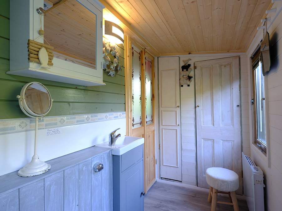 the ensuite Shower room at Foxys Shepherd's Hut Glamping Self-catering between St Ives and Penzance