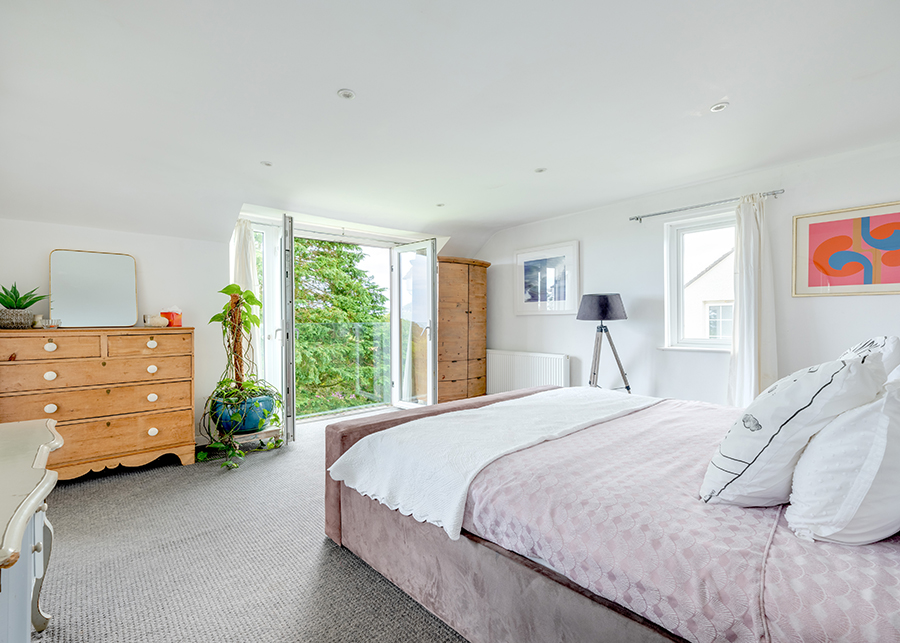 Master bedroom at Penmarie- self-catering  holidays with sea views near Port Isaac