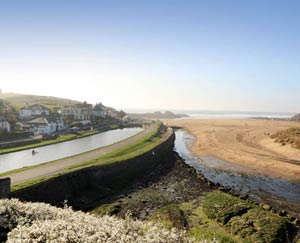 Bude Canal lock gates and crooklets beach at low tide
