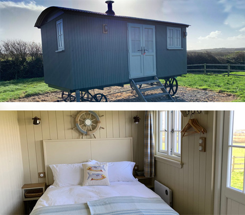 Shepherds Hut at Porthcothan     Porthcothan, near Wadebridge 
PL27 7UG     Self catering camping Glamping 