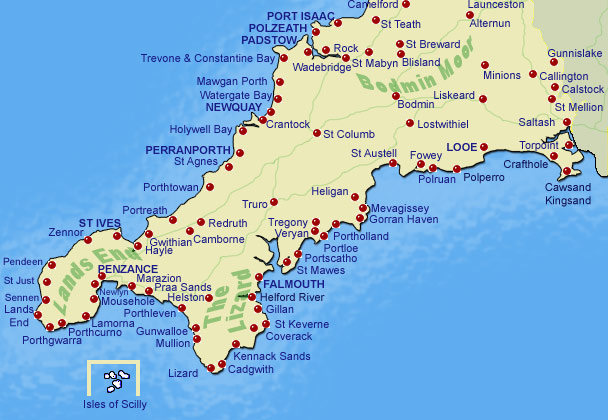 Map Of Cornwall Coast Uk