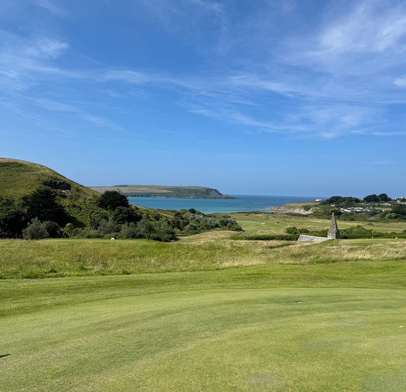 Rock Golf Course looking across to Brea Hill and St Enodoc Church 