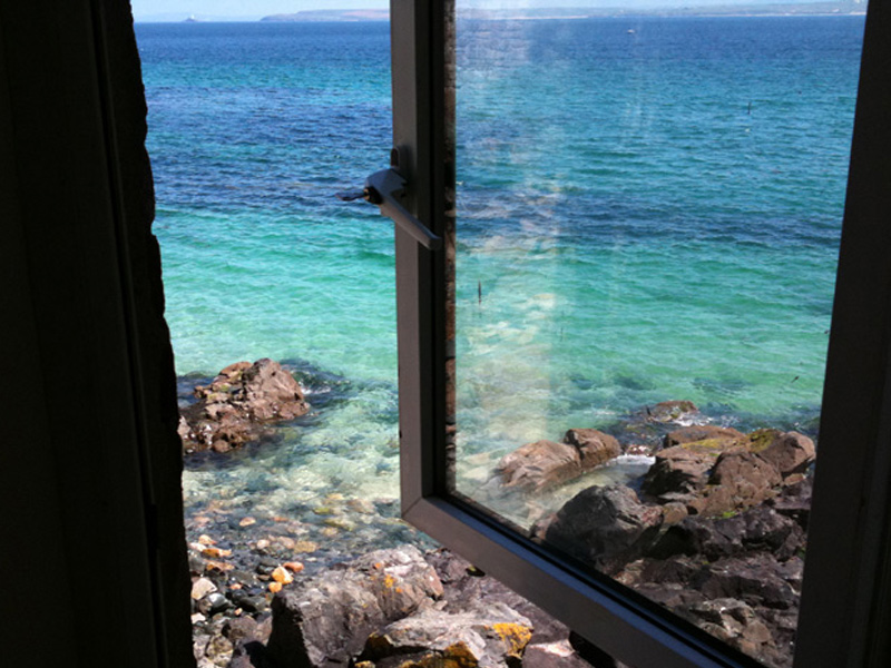 Looking down to the sea from the window