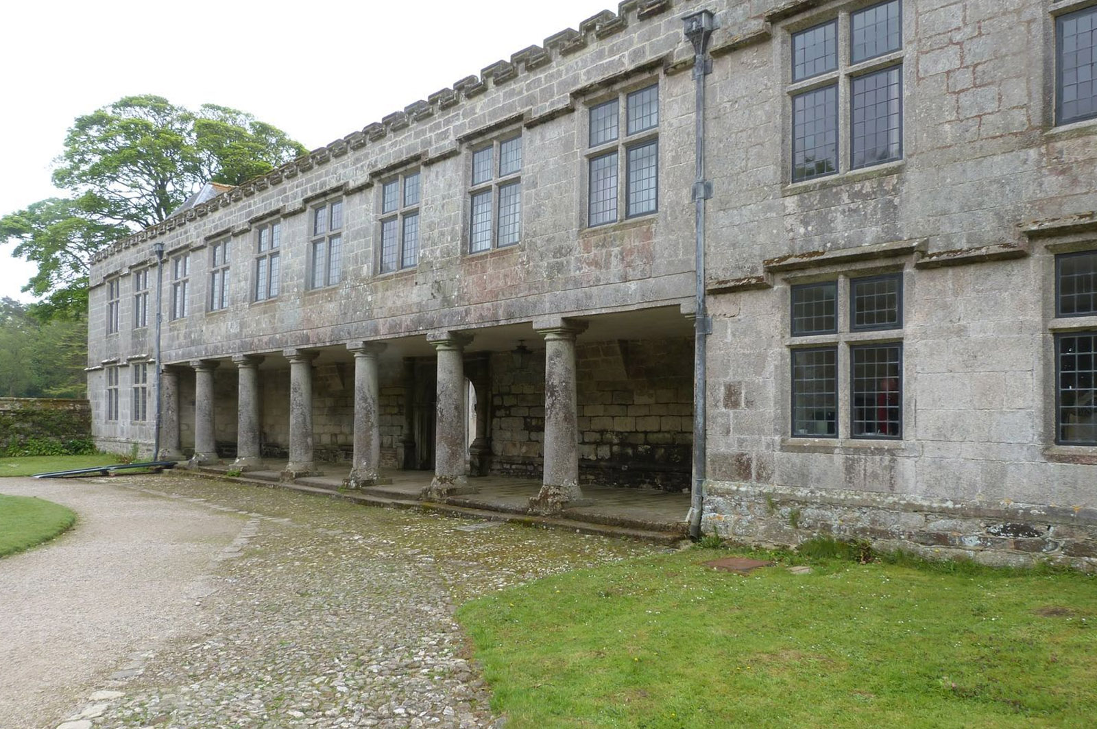 The long granite north front of Godolphin House