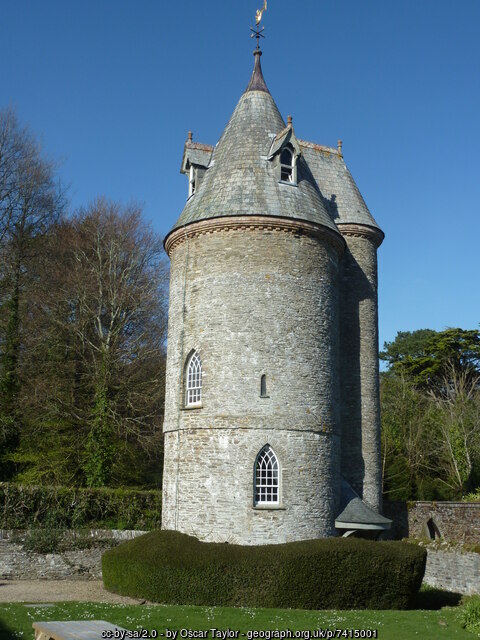 The Gothic-style water tower in the grounds at Trelissick