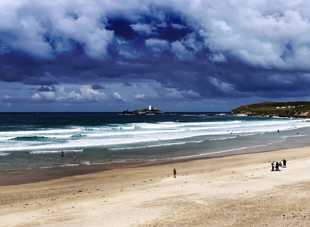Godrevy Lighthouse at sunset, Cornwall