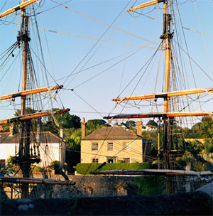 Tall ship and Marine Villa, Charlestown harbour