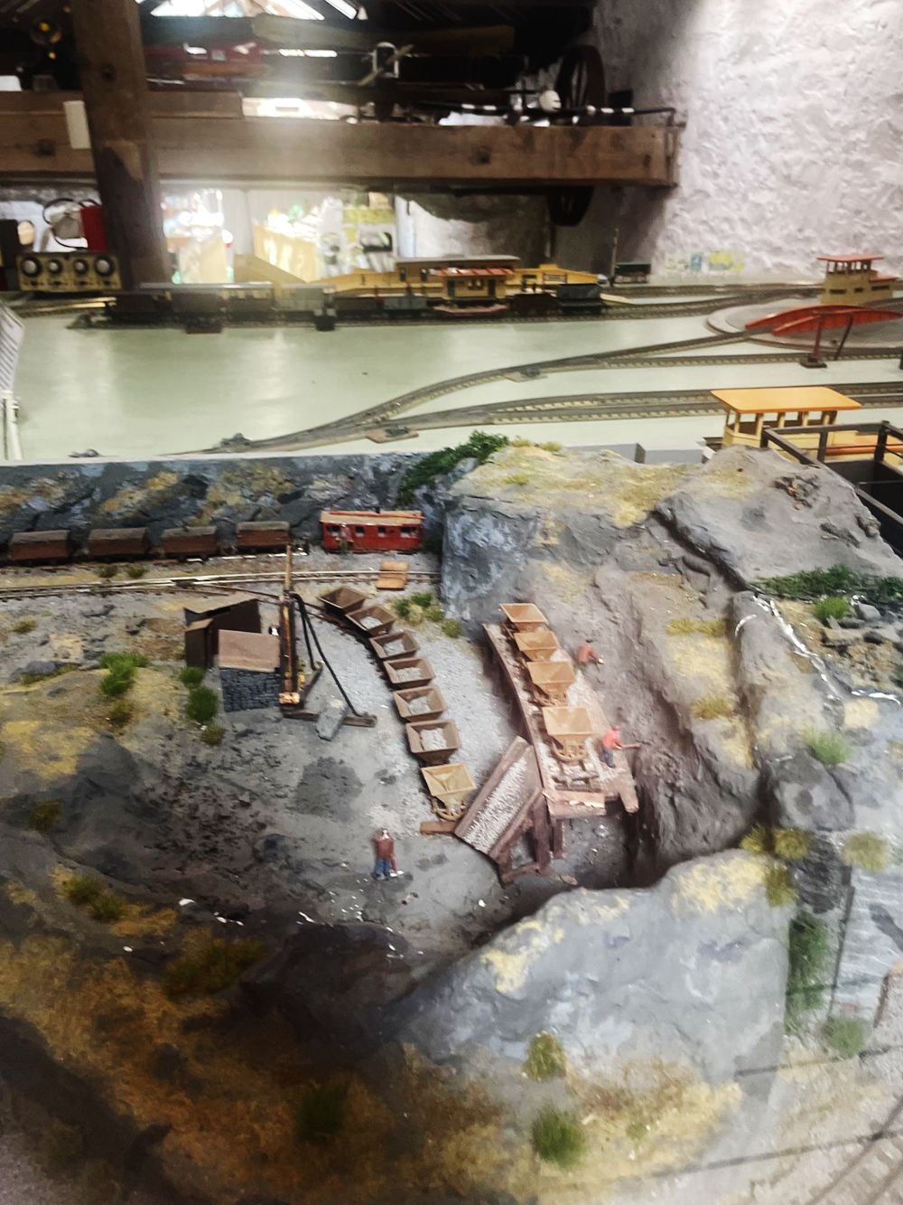 Detailed model railway diorama at the Mount Edgcumbe Railway and Model Society exhibition, Torpoint, Cornwall