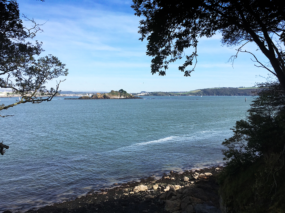 View across Plymouth Sound from Mount Edgcumbe Country Park Cornwall