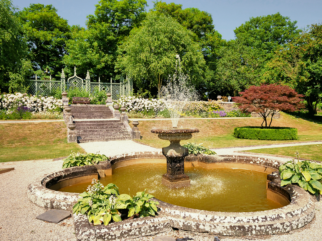 Fountain in the Formal Garden at Prideaux Place, Padstow, Cornwall