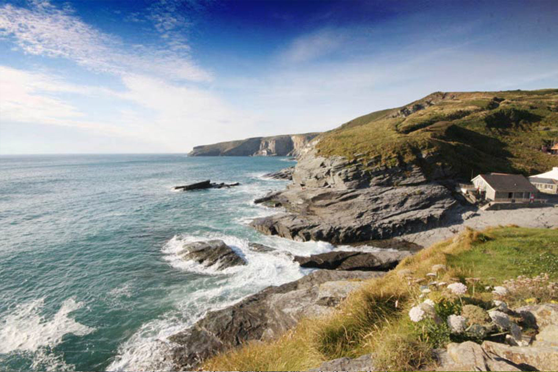 Trebarwith Strand Beach near Tintagel Cornwall low tide sand - Cornwall coastal holidays