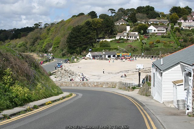 Swanpool Beach, a popular tourist beach on the outskirts of Falmouth, Cornwall