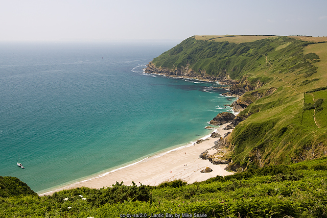 The steep cliff path down to Lantic Bay from the National Trust car park, Cornwall