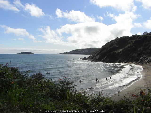 View towards Looe Island from Millendreath Beach, Cornwall