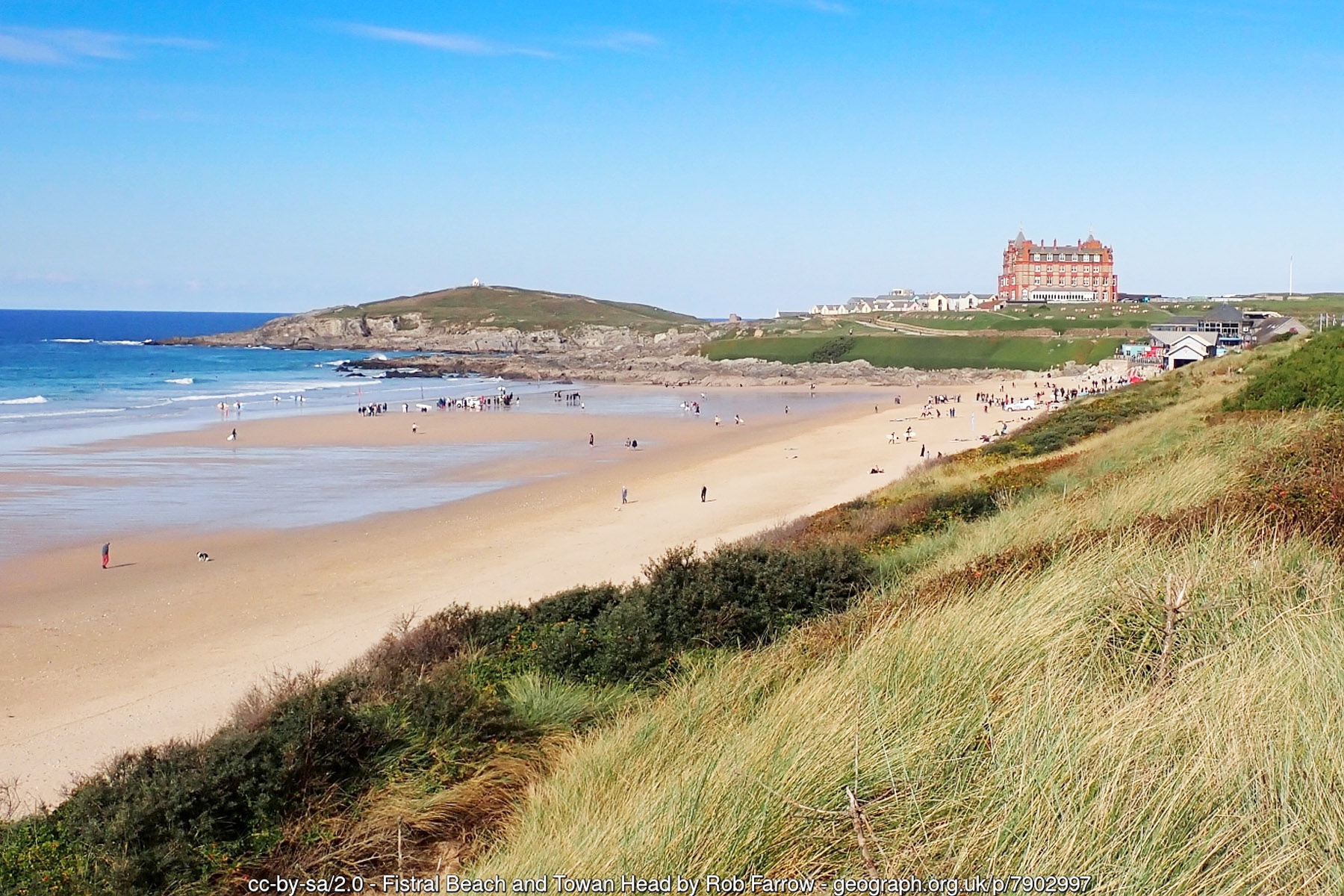 Looking along Fistral Beach Newquay Cornwall Atlantic surfing waves and golden sand - Cornwall surf holidays