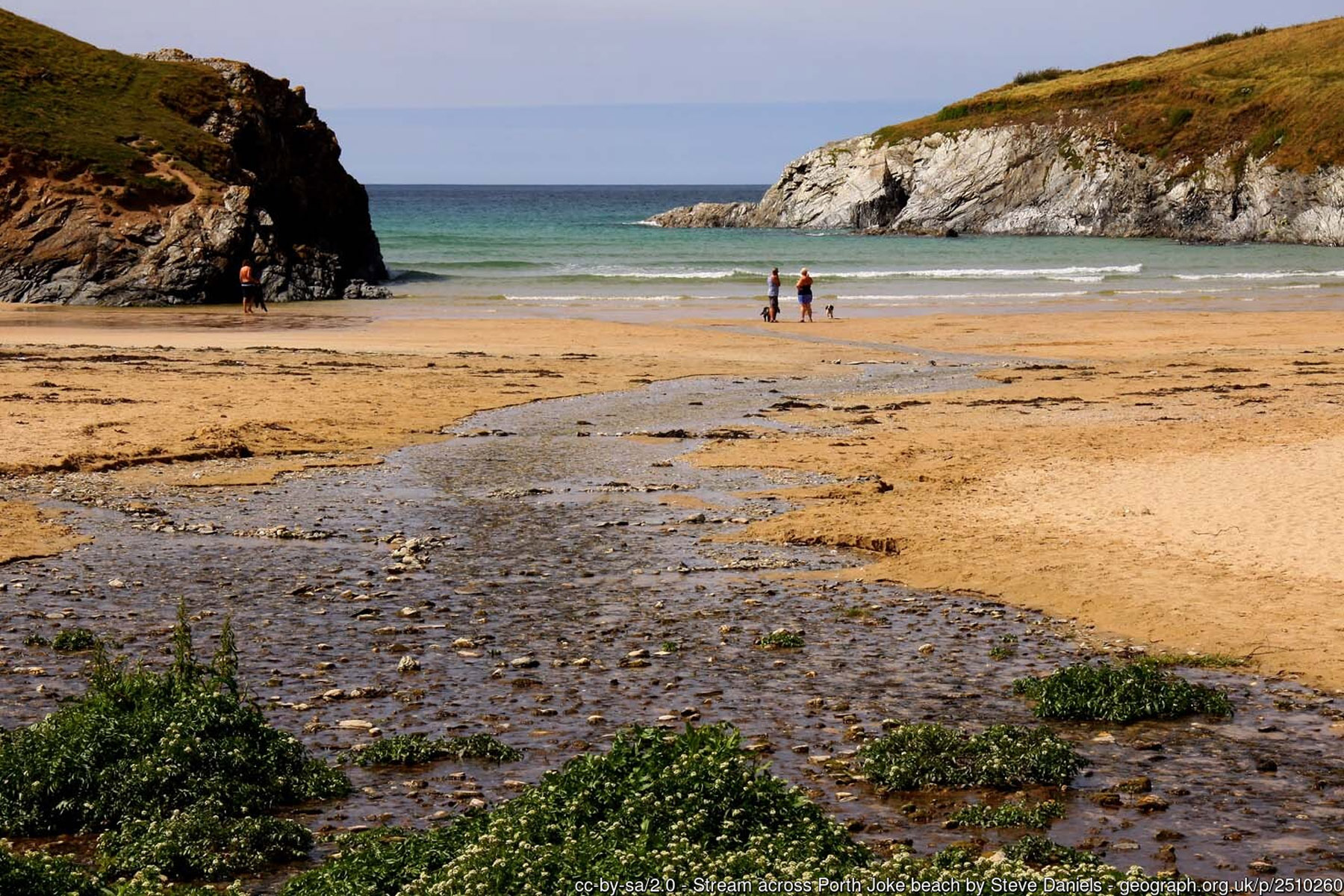 Stream running across Porth Joke Polly Joke beach near Newquay Cornwall unspoilt cove National Trust coast - Cornwall walking holidays