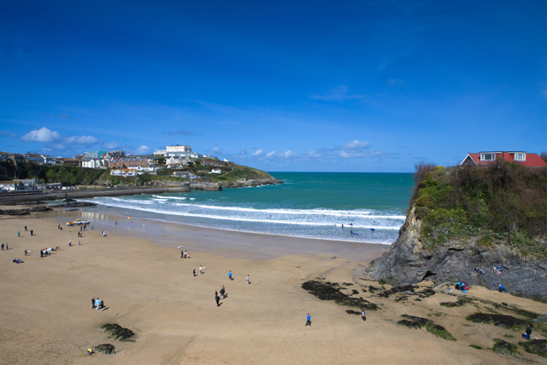 Towan Beach Newquay Cornwall town beach with Jago's Island - Cornwall accessible family beach holidays