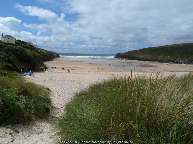 Dunes and the pay-and-display car park behind Porthcothan Bay beach, Cornwall