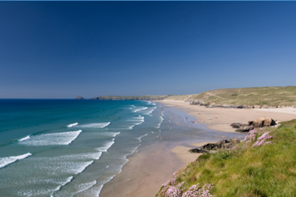 Perranporth Beach from the coastal path - Cornwall surf holidays