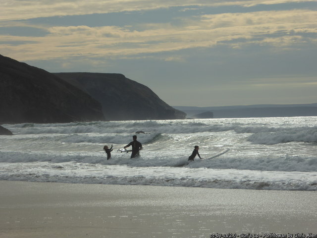 Surfing at Porthtowan Beach on the Cornwall coast