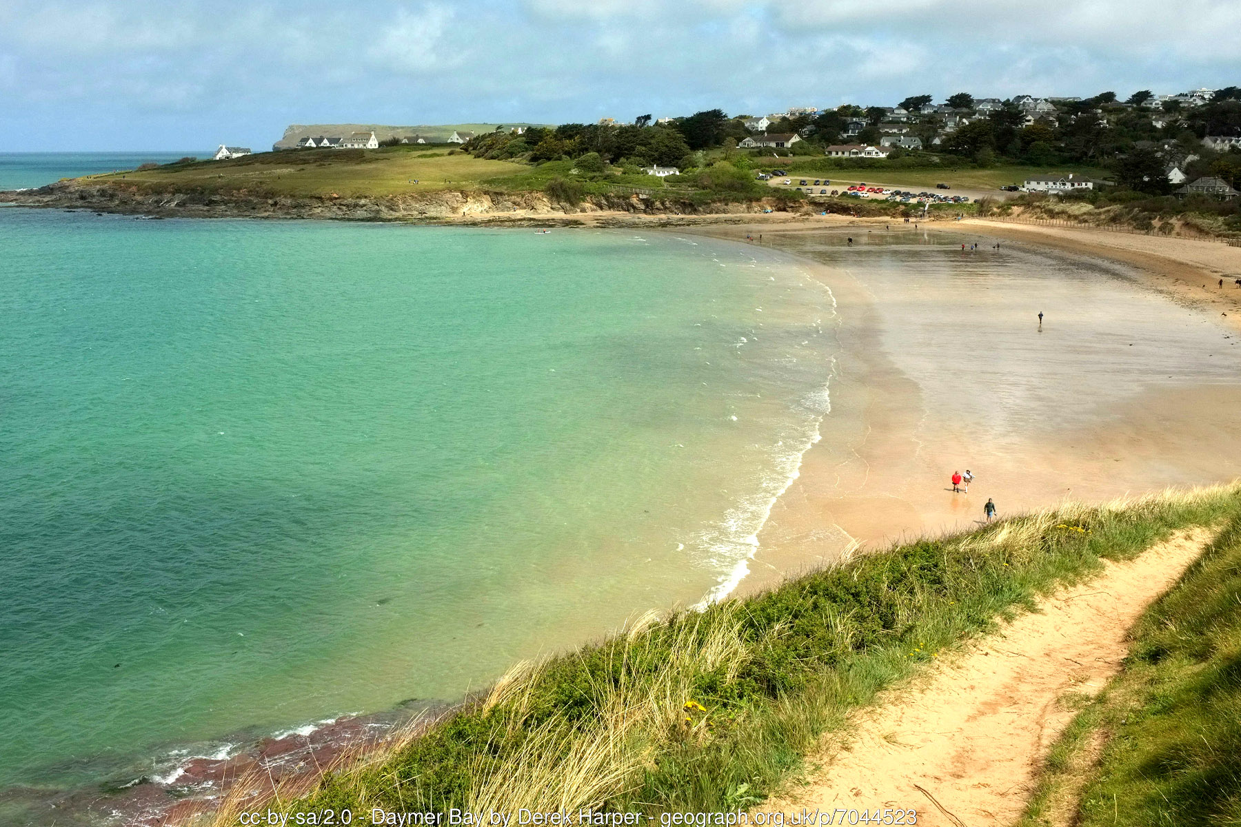 Daymer Bay Beach from the coastal path on Brea Hill Camel Estuary - Cornwall family beach holidays