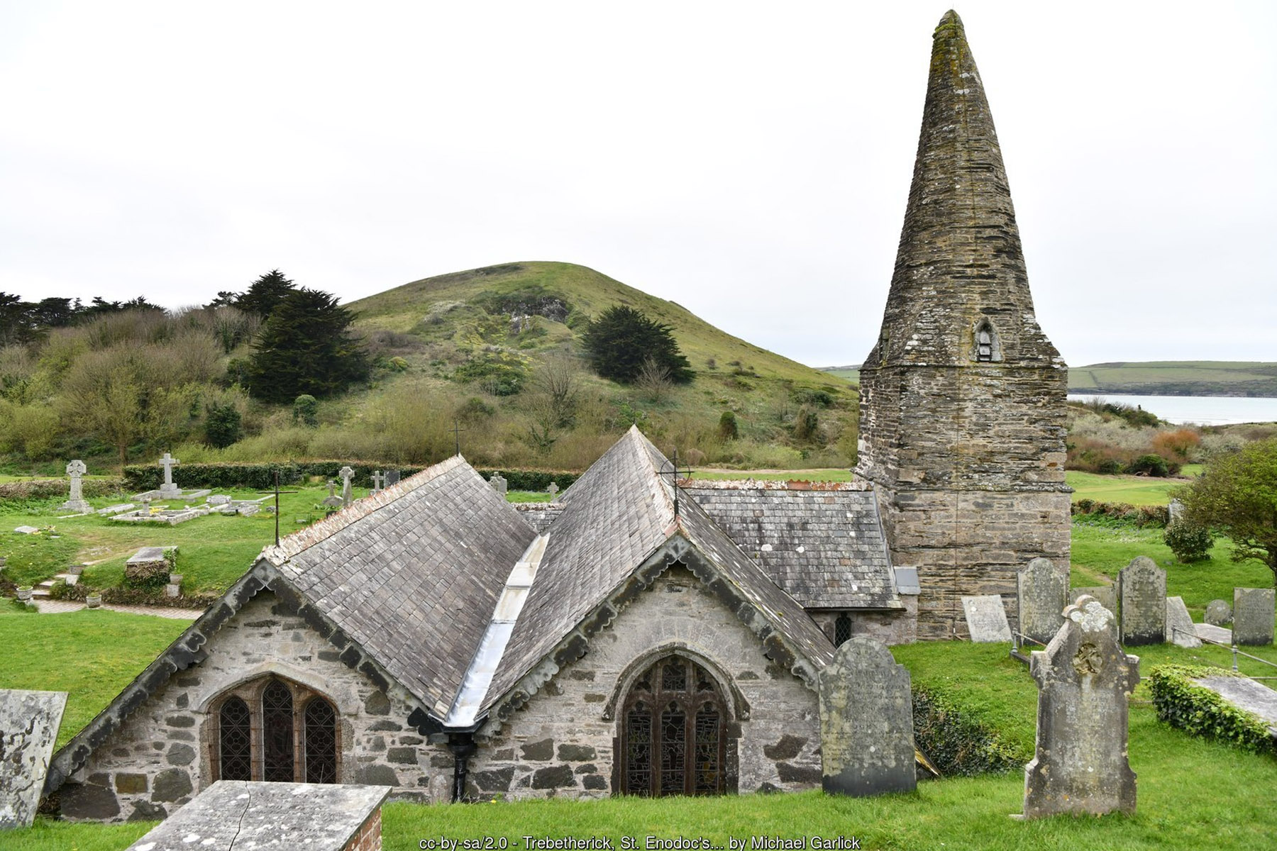 St Enodoc Church near Daymer Bay Polzeath Cornwall dunes and churchyard - John Betjeman grave