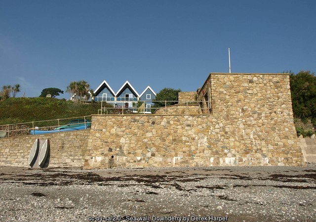 The slipway and sea defences at Downderry beach, Whitsand Bay, Cornwall