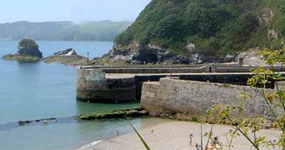 Charlestown beach and harbour wall