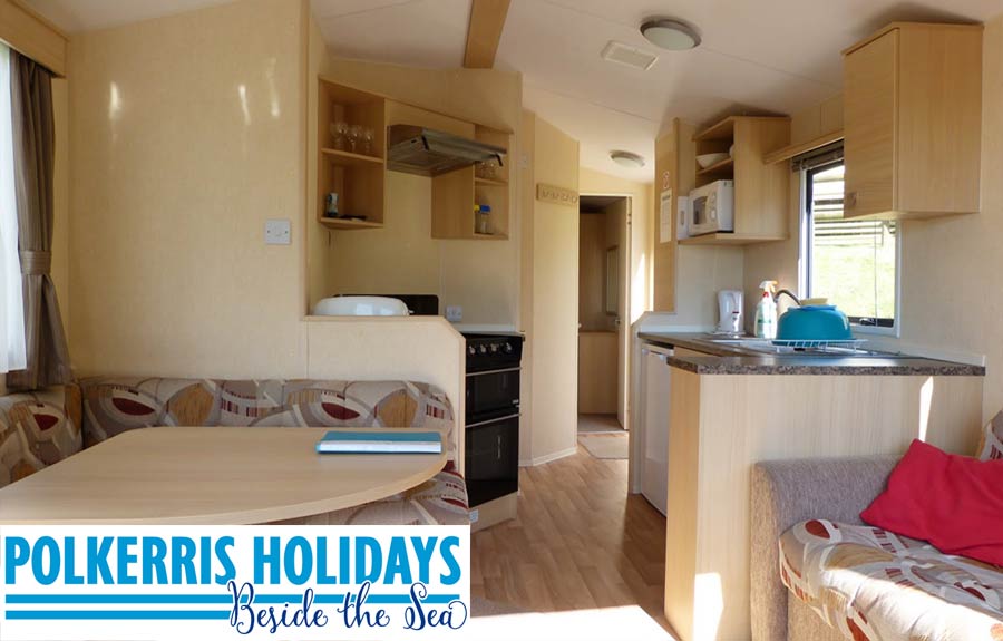 Caravan kitchen and dining area