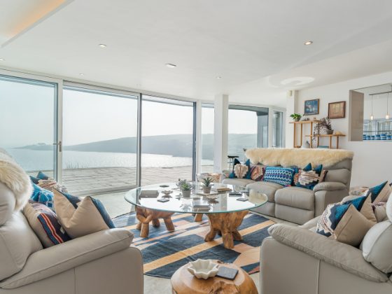 Compass Point open-plan lounge with sea views