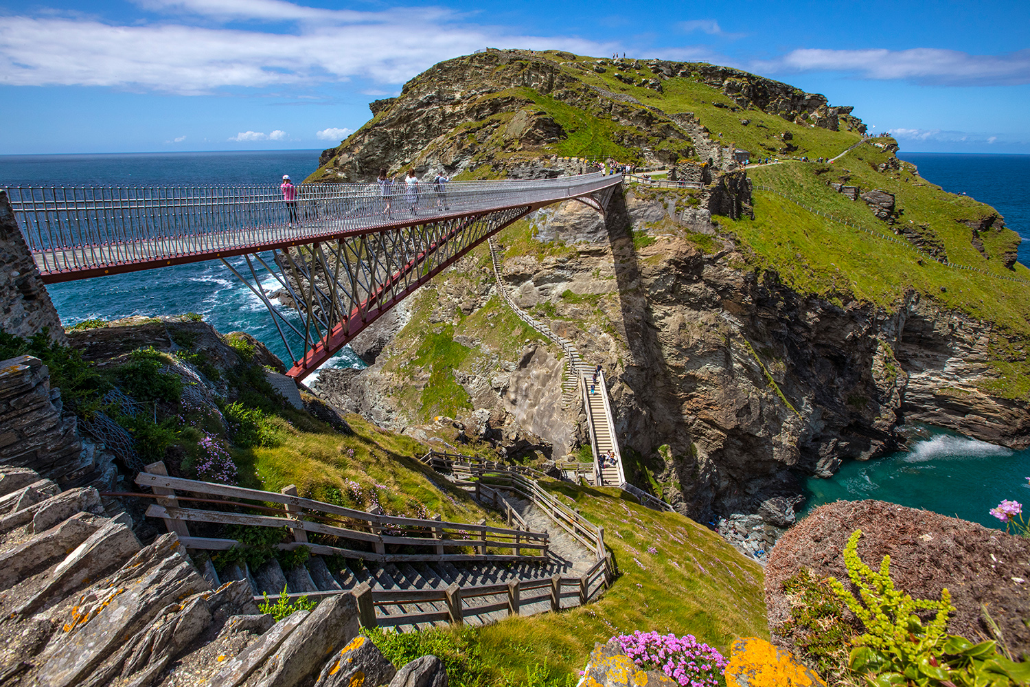 Tintagel Castle Cornwall footbridge crossing to the headland - Cornwall Arthurian attraction
