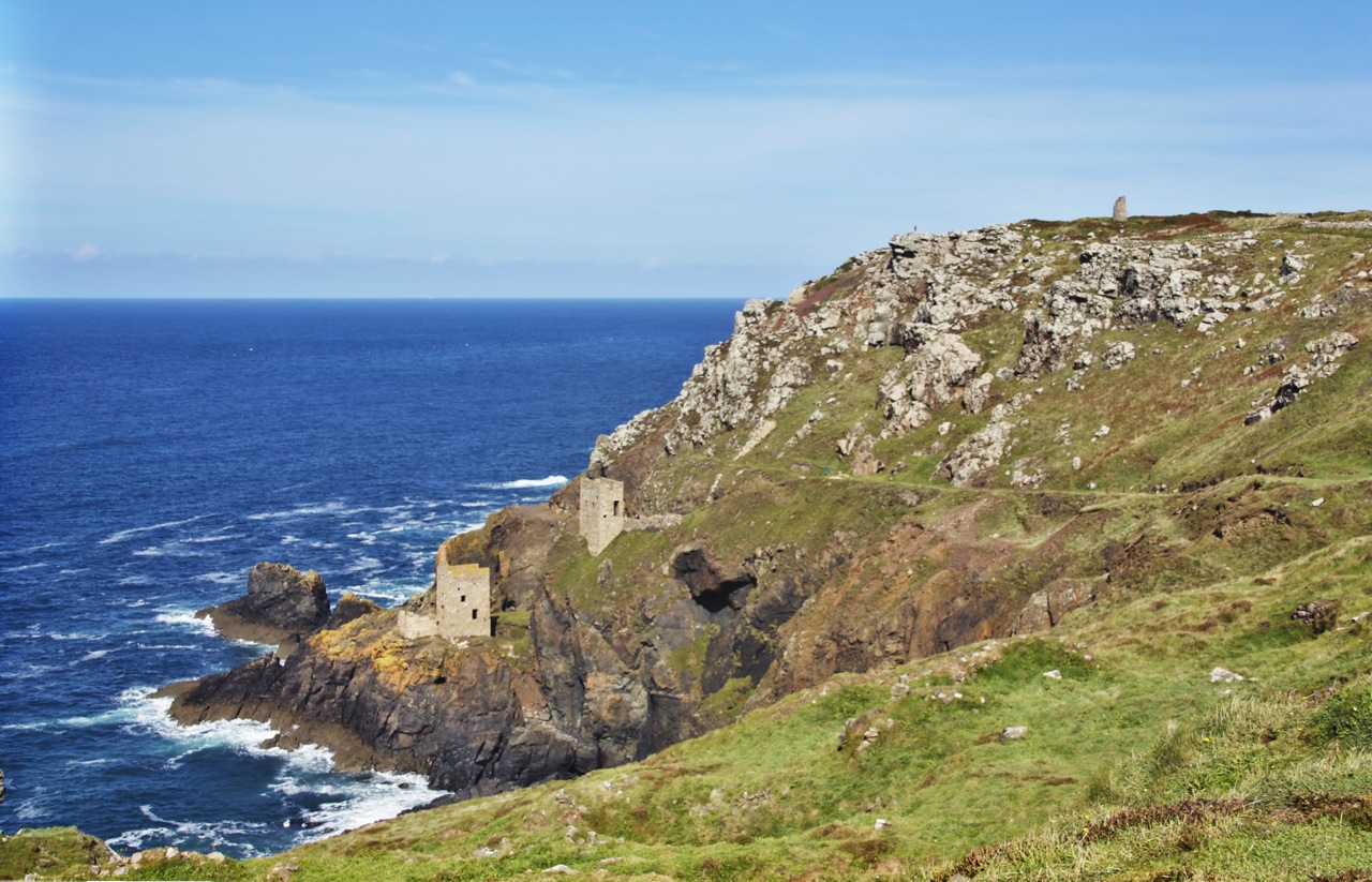 The Crowns Mine engine houses perched on the cliffs at Botallack