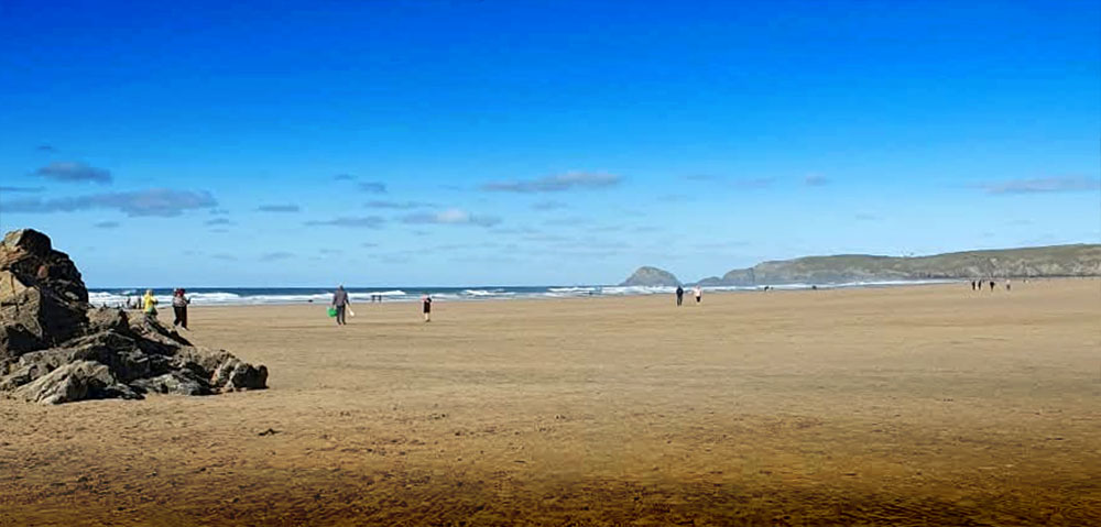 The vast exspanse of sand on Perranporth Beach at low tide