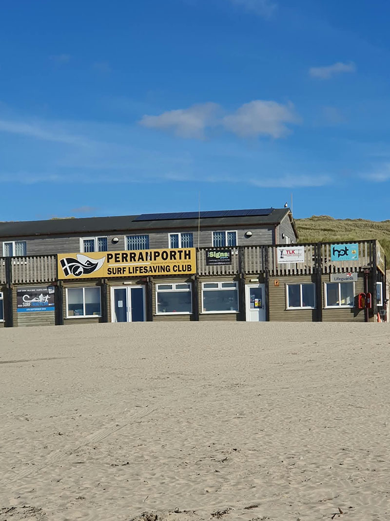 Perranporth Surf Life Saving Club clubhouse on the beach