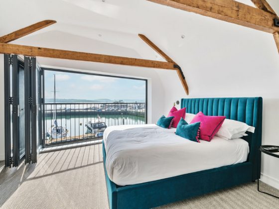 The Grain Store main bedroom with harbour view