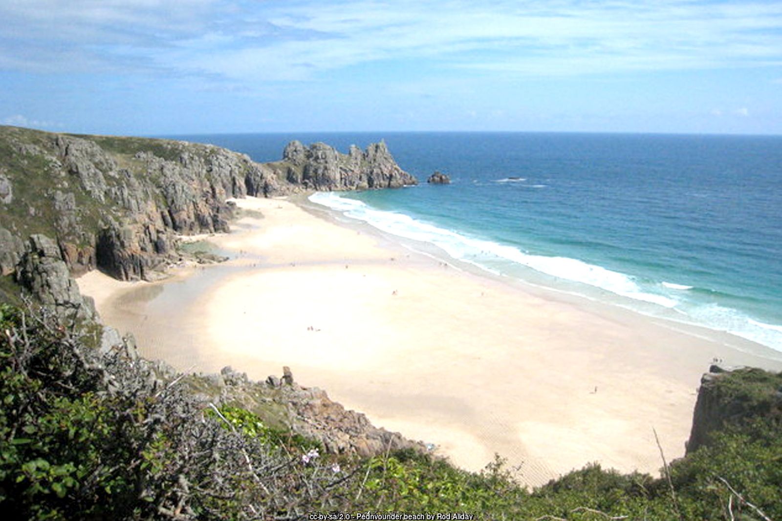 Pedn Vounder beach below Logan Rock